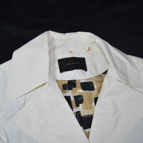 Tahari white trench coat, water resistant mod trench jacket, buttons, pockets M - Picture 7 of 16